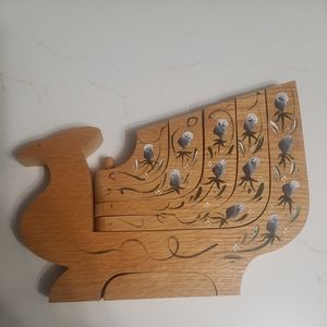 Vintage Wood bird 5 candle holder painted wood midcentury